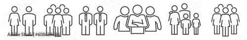 Collection of business people and partnership Vector Line Icons. Pictogram Set on white Background