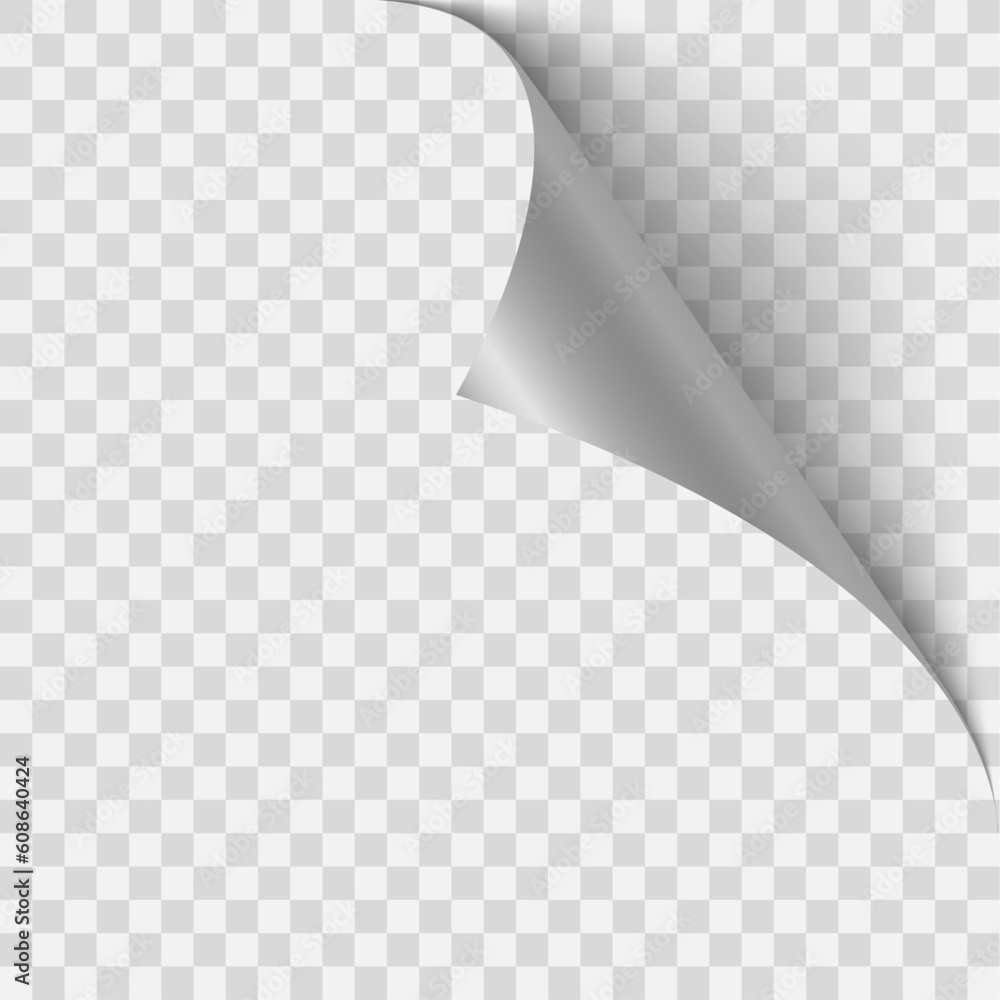 Folded paper. Curved corner paper with shadow. White page rotates