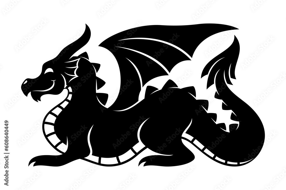 Fototapeta premium Sign of a black dragon on a white background. 