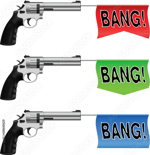 Guns with Bang Flags. Illustration on white background