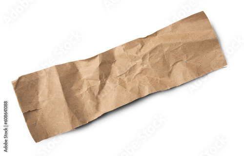 Crumpled strip of brown wrapping paper transparent background