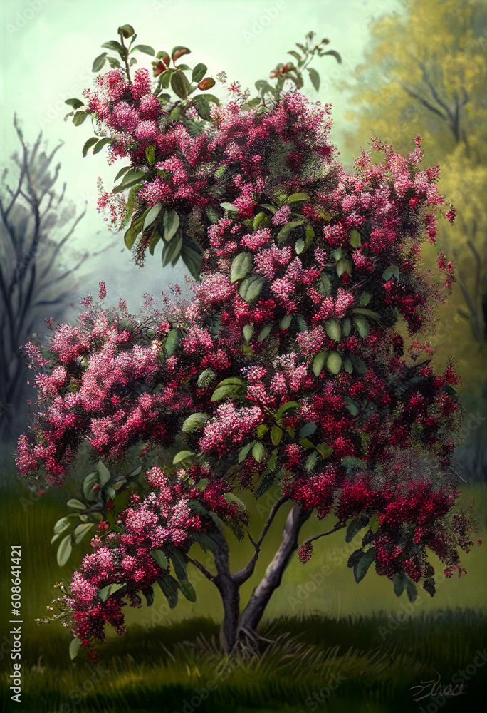 Blossoming apple tree against the background of a gloomy stormy sky. AI Generated Blossoming apple tree against the background of a gloomy stormy sky. AI Generated