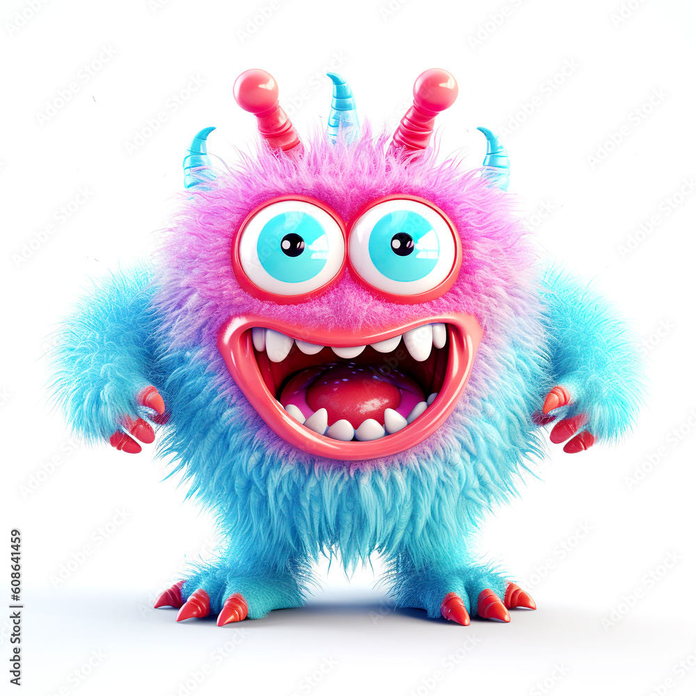 monster, funny cartoon isolated on white background, blue-red. Generative AI