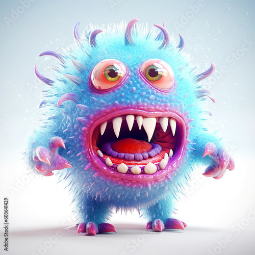 monster, funny cartoon isolated on white background, blue-red. Generative AI © innluga