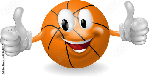 Illustration of a cute happy basketball ball mascot man smiling and giving a thumbs up