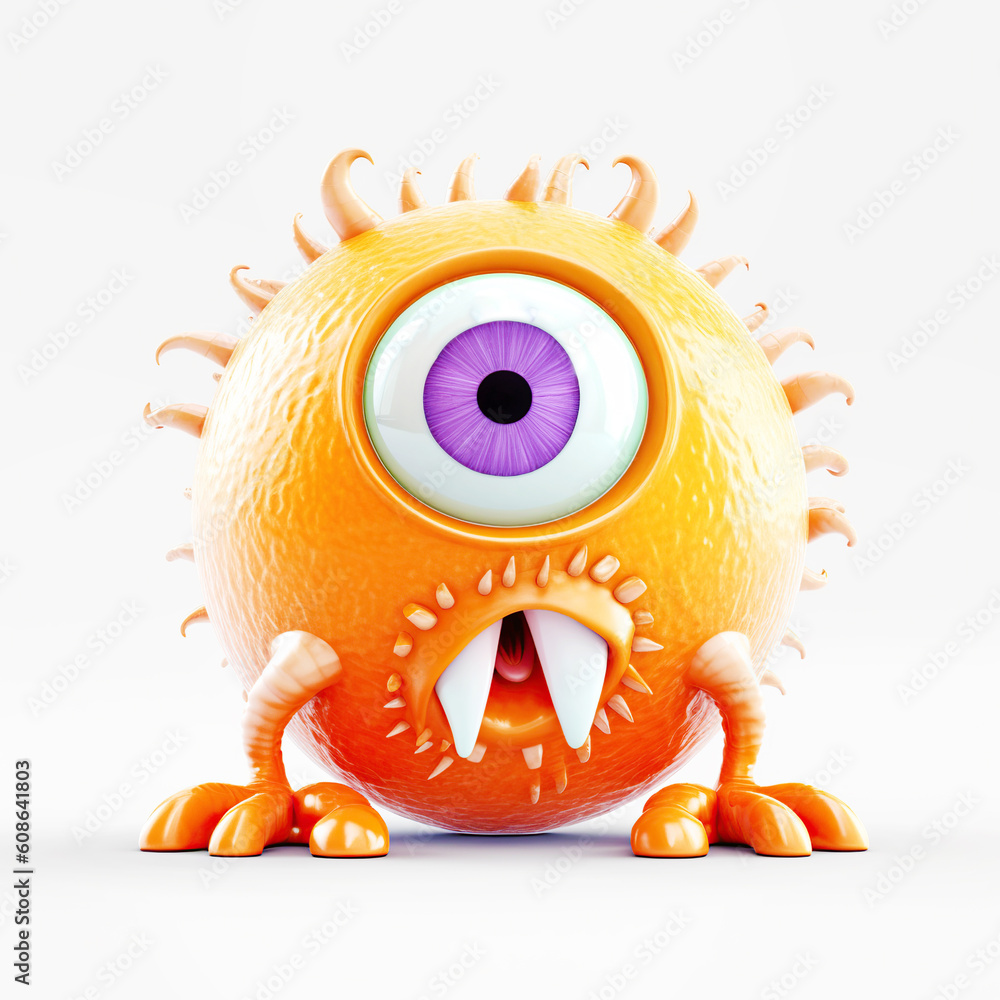 monster, funny cartoon isolated on white background, orange. Generative AI