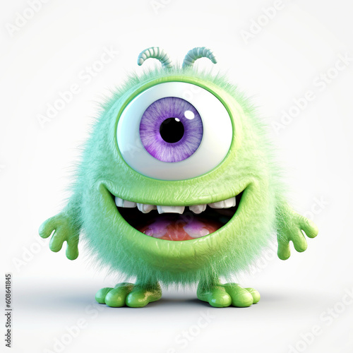 monster, funny cartoon isolated on white background, green. Generative AI
