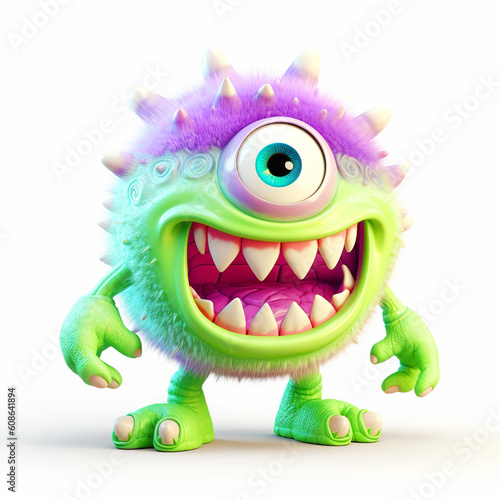 monster, funny cartoon isolated on white background, green. Generative AI