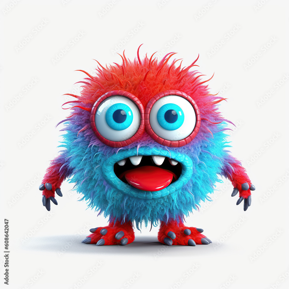 monster, funny cartoon isolated on white background, blue-red. Generative AI