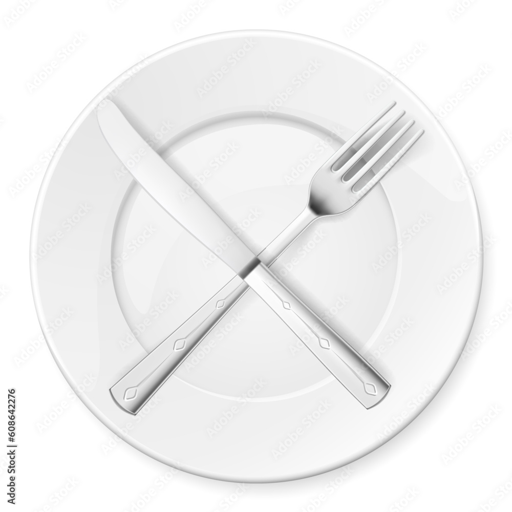 Fork, Knife and plate isolated on white background Fork, Knife and plate isolated on white background