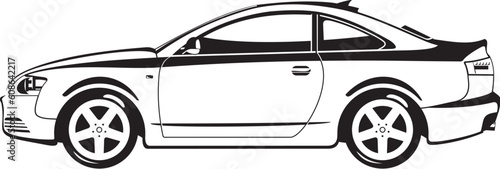 black and white  illustration of car.