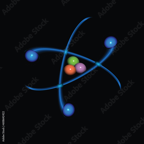 The movement of electrons around the atomic nucleus. Vector illustration.