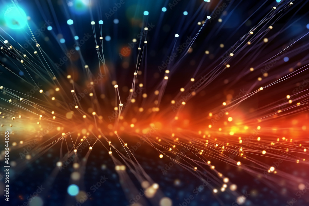 Naklejka premium Network connection fiber optic, Abstract futuristic network lines background. AI generative