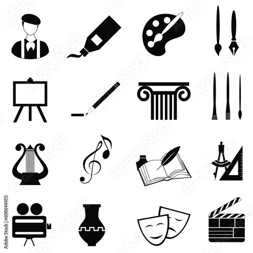 Arts icon set in black