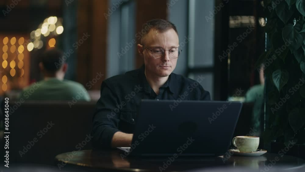 Focused Businessman Working With Laptop In Cafe, Information Technology Professional Focused Businessman Working With Laptop In Cafe, Information Technology Professional