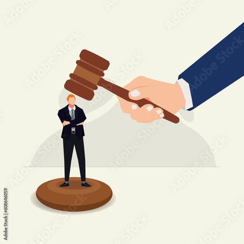 Businessman with big hand hold judge gavel vector illustration