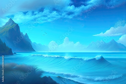 Blue Abstract Nature Landscape Background. Generative AI