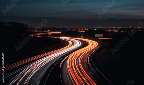 Verkehr am Abend Langzeitbelichtung, generative AI