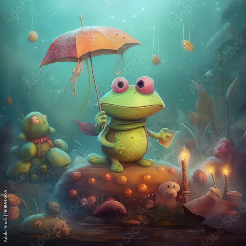 Cute Frog, Childrens Book Illustration, Generative AI