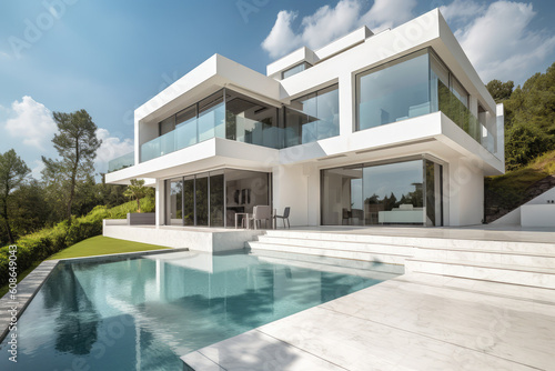 Modern real estate exterior architecture of luxury home in beautiful villa, generative AI © Kien