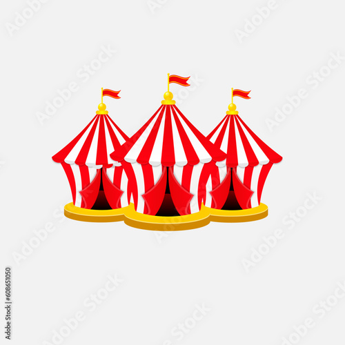 Three Circus red tent. Classical Circus tent 