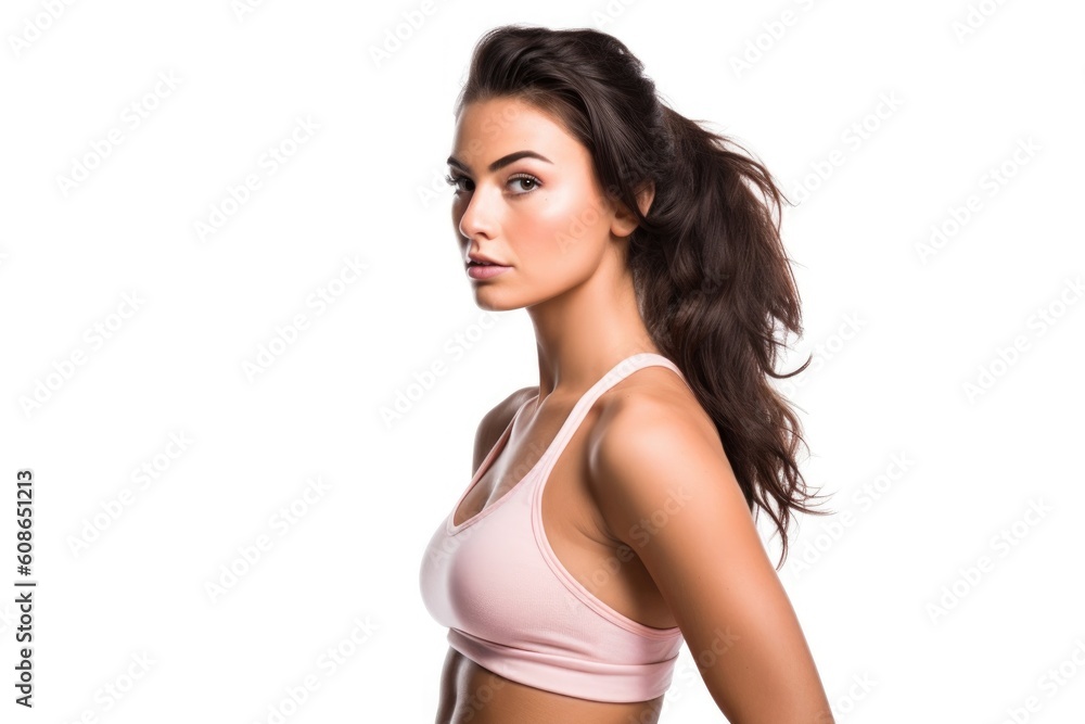 studio shot of a fit young woman in workout gear isolated on white, created with generative ai studio shot of a fit young woman in workout gear isolated on white, created with generative ai