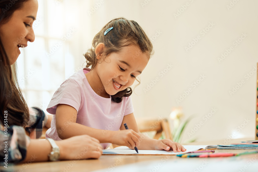Homework, mom and help girl with learning, education and student writing or home school, study and working on table. Mother, child and work together on math, drawing or parent helping on project Homework, mom and help girl with learning, education and student writing or home school, study and working on table. Mother, child and work together on math, drawing or parent helping on project