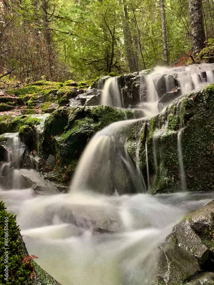 Obraz premium Long exposure of secret waterfall area in Remote northern Idaho