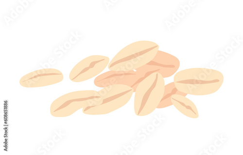 Oatmeal white grains concept. Natural and organic product. Ingredients for porridge. Traditional and healthy breakfast. Poster or banner. Cartoon flat vector illustration isolated on white background