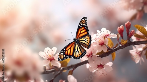 Monarch Butterfly, Sakura Tree, Generative AI, Illustration © emir