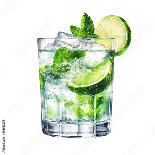mojito cocktail isolated on white created with Generative AI