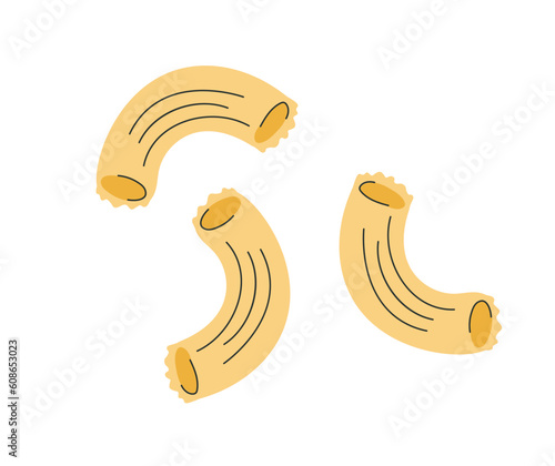 Tubules pasta type concept. Traditional Italian cuisine. Tasty and healthy food, wheat products. Template and mock up. Cartoon flat vector illustration isolated on white background