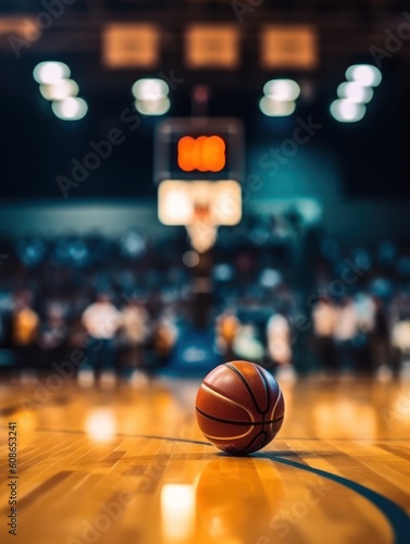 basketball ball on the court with bokeh background