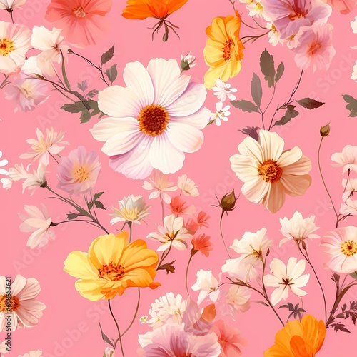 seamless background with pink flowers, pattern © Trintin