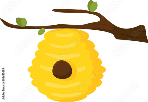 vector illustration, a beehive hanging on a tree branch, a bright illustration for children's educational games