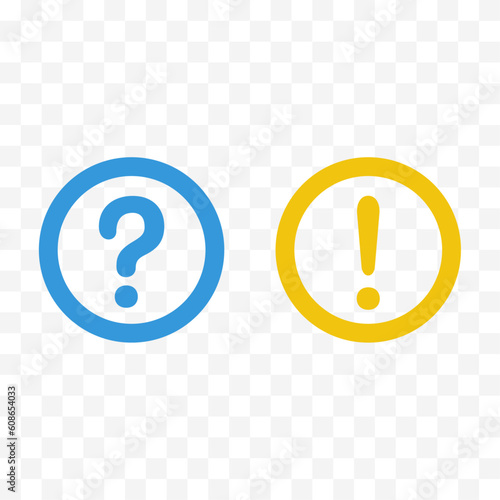 Blue question mark and yellow exclamation point symbol. Easily editable line art icon on a transparent background. Vector stock illustration.