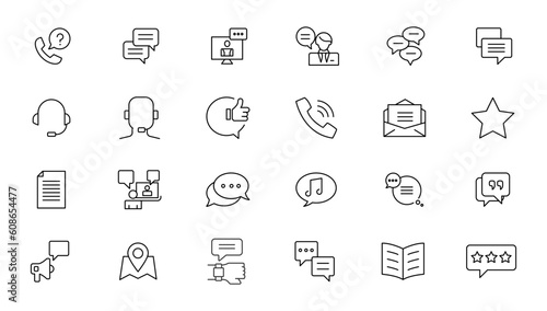 Customer Service and Support - Outline Icon Collection. Thin Line Set contains such Icons as Online Help, Helpdesk, Quick Response, Feedback and more. Simple web icons set