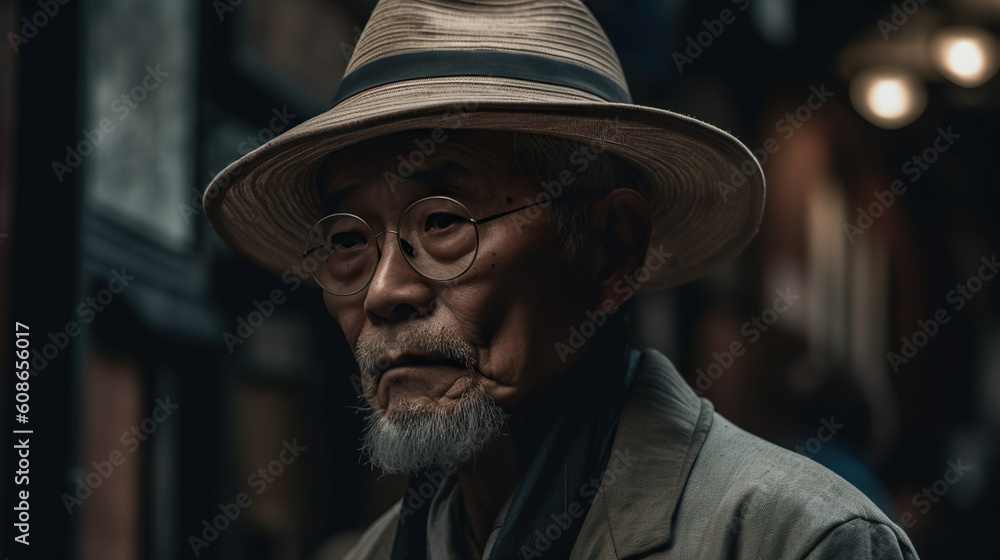 Capturing Grace of an Older Japanese Gentleman through Street Photography Generative AI Photo