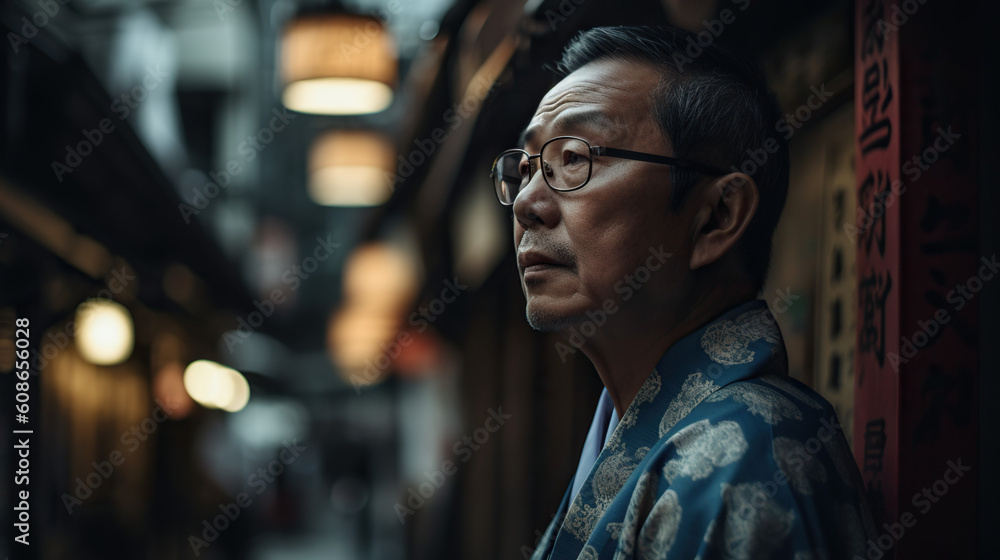 Elderly Japanese Gentleman Striking a Pose for Street Photography Generative AI Photo