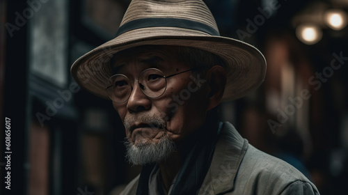 Capturing Grace of an Older Japanese Gentleman through Street Photography Generative AI Photo
