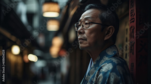 Elderly Japanese Gentleman Striking a Pose for Street Photography Generative AI Photo