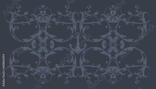 Dunkler Vektor Hintergrund - Vintage Ornamente mit Anker
