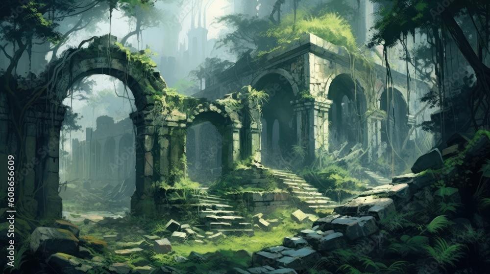 Old Ruins Game Art Wallpaper Background