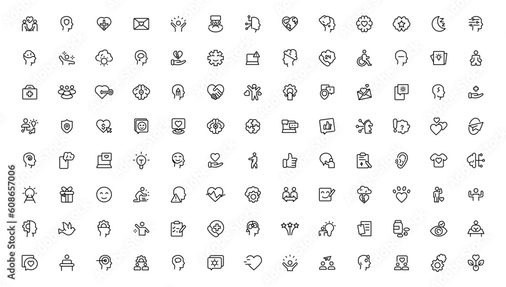 Psychology and mental line icons collection.  Thin outline icon.