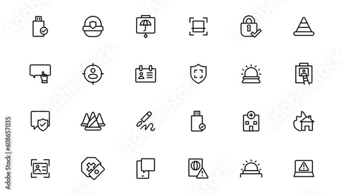 Security line icons set. Cyber lock  unlock  password. Guard  shield  home security system icons. Eye access  electronic check  firewall. Internet protection  laptop password.Outline icon.