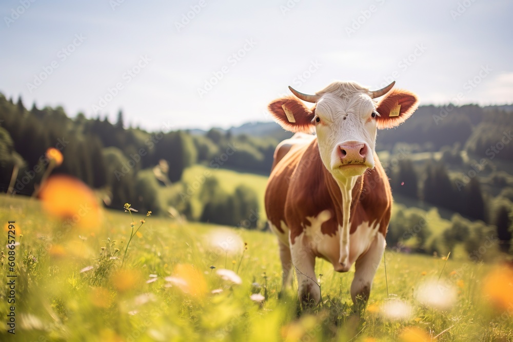 Cows in the Meadow, Generative AI, Illustration Cows in the Meadow, Generative AI, Illustration