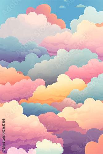 cartoon pastel colour clouds vertical background ai generated art Generative AI