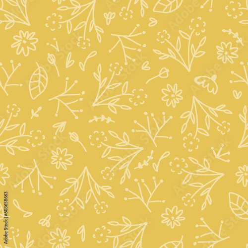 Sweet Summer Linear Botanicals Vector Seamless Pattern