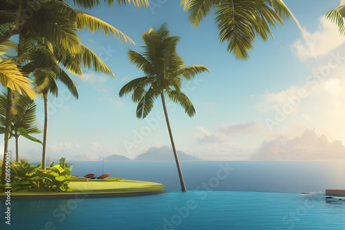 Paradise tropical island. Green tropical jungle, beautiful sea and summer colors. Travel to the tropics. generative AI