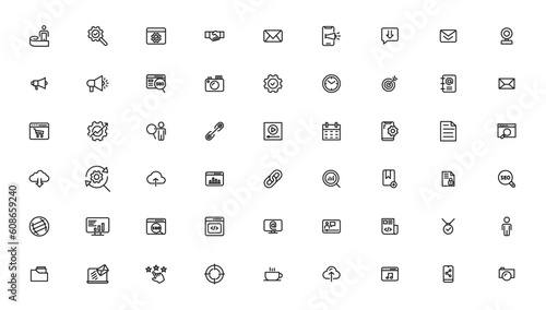 Search Engine Optimization and web development. Thin line web icon collection